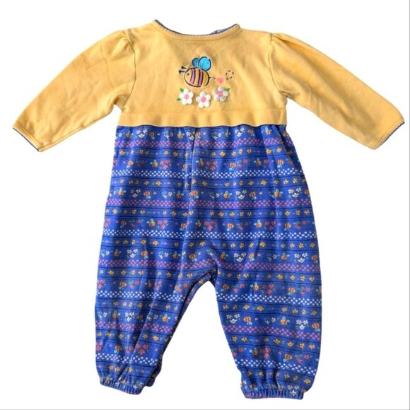90s Vintage‎ Infant Girls Floral & Bee Embroidered Romper 12 Months - Picture 1 of 6